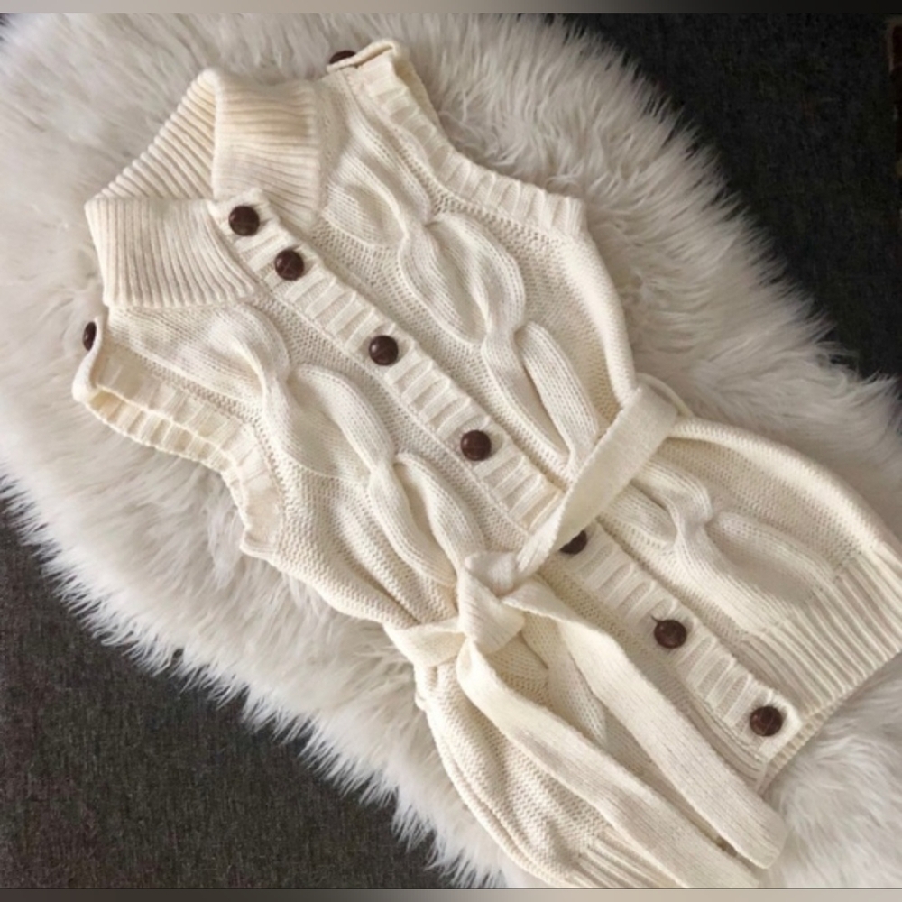 Cream Cable Knit Belted Sweater Vest